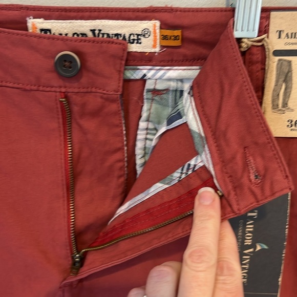 Tailor Vintage Airotec Cotton Canvas Chino Slim Fit Stretch Red Mens 36x30 NEW - Picture 9 of 16